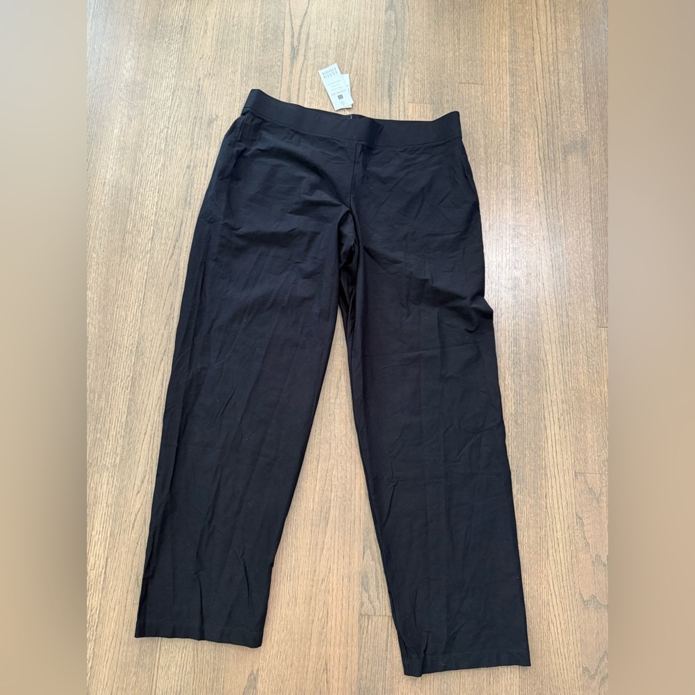 New Eileen Fischer Stretch Crepe Straight Pants with Yoke-Black -Size XL